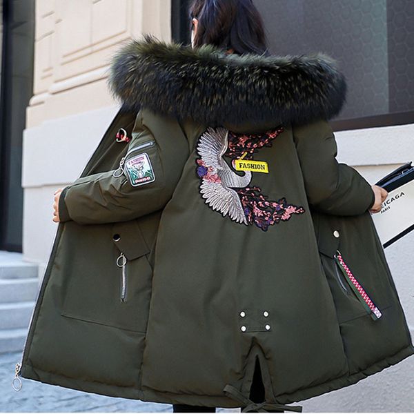 long sleeve down coat winter women fashion embroidery warm thick hooded long jacket korean coats with, Black
long sleeve down coat winter women fashion embroidery warm thick hooded long jacket korean coats with, Black