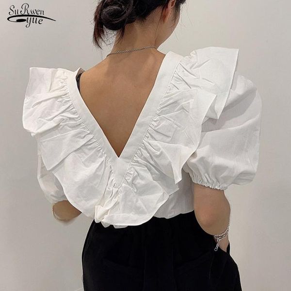 women's blouses & shirts 2021 french v neck ruffles women casual loose lantern sleeve female solid lace up clothing 15176, White
women's blouses & shirts 2021 french v neck ruffles women casual loose lantern sleeve female solid lace up clothing 15176, White