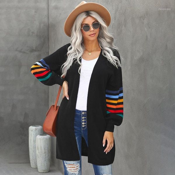 women's wool & blends cardigan coat womens color block striped sweater casual long women warm knitted female loose winter ins, Black
women's wool & blends cardigan coat womens color block striped sweater casual long women warm knitted female loose winter ins, Black