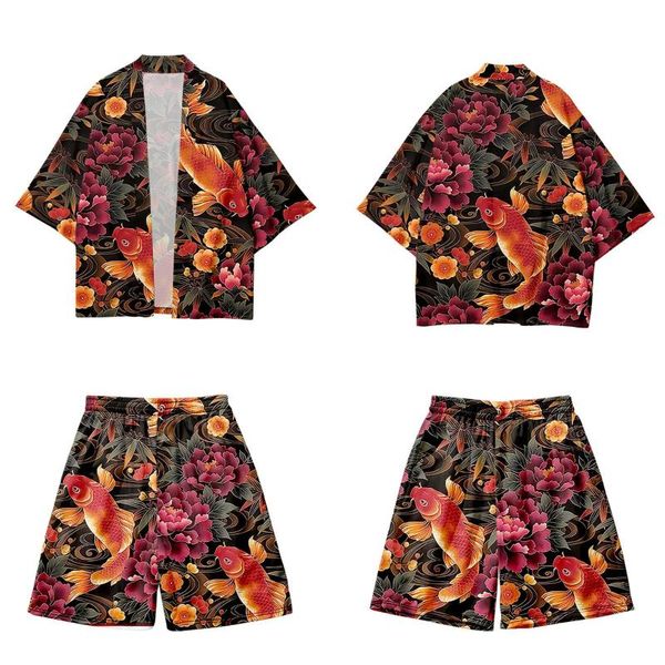 ethnic clothing japanese kimono floral and carp print cardigan shorts set summer loose shirt yukata haori retro men asian costume, Red
ethnic clothing japanese kimono floral and carp print cardigan shorts set summer loose shirt yukata haori retro men asian costume, Red