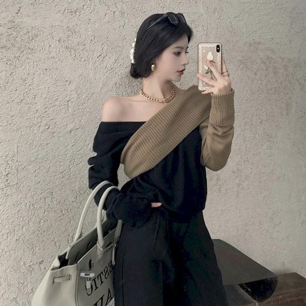 women's sweaters sweater women autumn design sense irregular off-shoulder color matching pullover retro slim slimming long-sleeved, White;black
women's sweaters sweater women autumn design sense irregular off-shoulder color matching pullover retro slim slimming long-sleeved, White;black