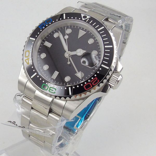 40mm sterile black dial sapphire glass date light-emitting ceraimc bezel steel bracelet sier gmt automatic clockwork clock, Slivery;brown
40mm sterile black dial sapphire glass date light-emitting ceraimc bezel steel bracelet sier gmt automatic clockwork clock, Slivery;brown