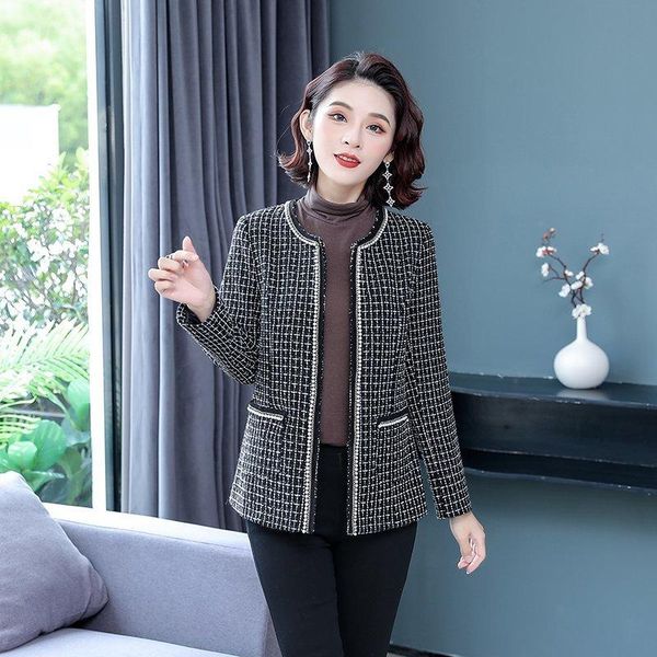 new tweed jacket dark blue plaid spring / autumn / winter women's jacket lapel long sleeve business ladies one piece coat, Black;brown
new tweed jacket dark blue plaid spring / autumn / winter women's jacket lapel long sleeve business ladies one piece coat, Black;brown