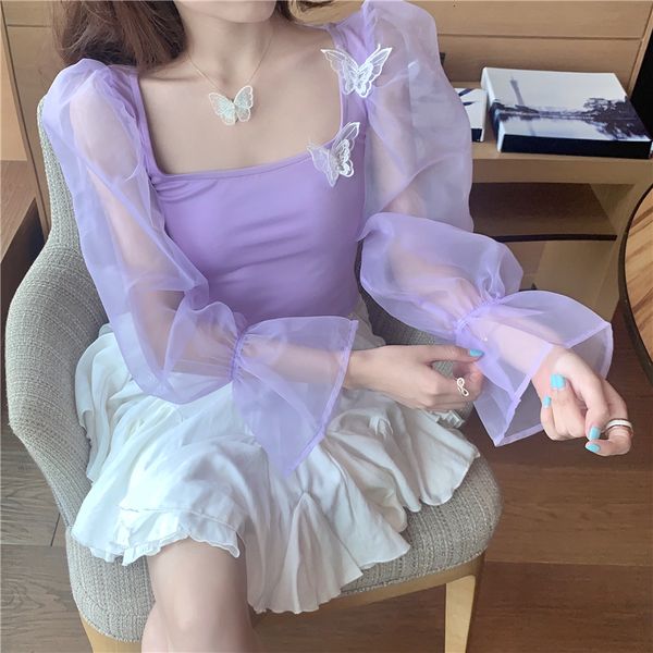 purple blouse butterfly insert chiffon blouses square neck transparent lantern sleeve for women autumn ulxd, White
purple blouse butterfly insert chiffon blouses square neck transparent lantern sleeve for women autumn ulxd, White