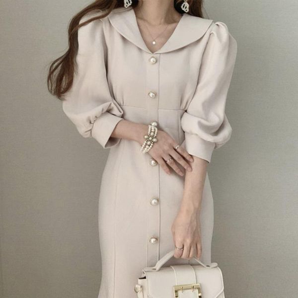 casual dresses autumn slim elegant temperament pearl button v neck puff long sleeve mermaid dress vestidos de mujer trumpet lady korea, Black;gray
casual dresses autumn slim elegant temperament pearl button v neck puff long sleeve mermaid dress vestidos de mujer trumpet lady korea, Black;gray