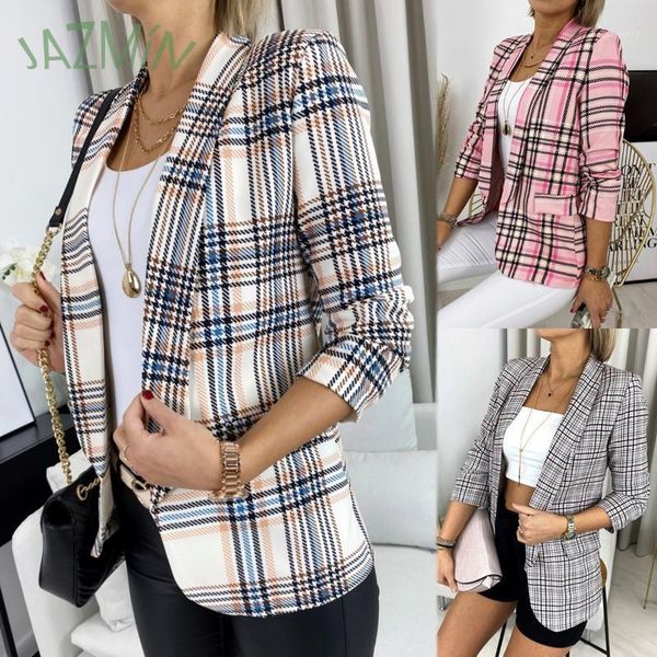 women's suits & blazers plaid commuter jacket slim ladies suit three-quarter sleeve business cardigan temperament clothes abrigos mujer, White;black
women's suits & blazers plaid commuter jacket slim ladies suit three-quarter sleeve business cardigan temperament clothes abrigos mujer, White;black