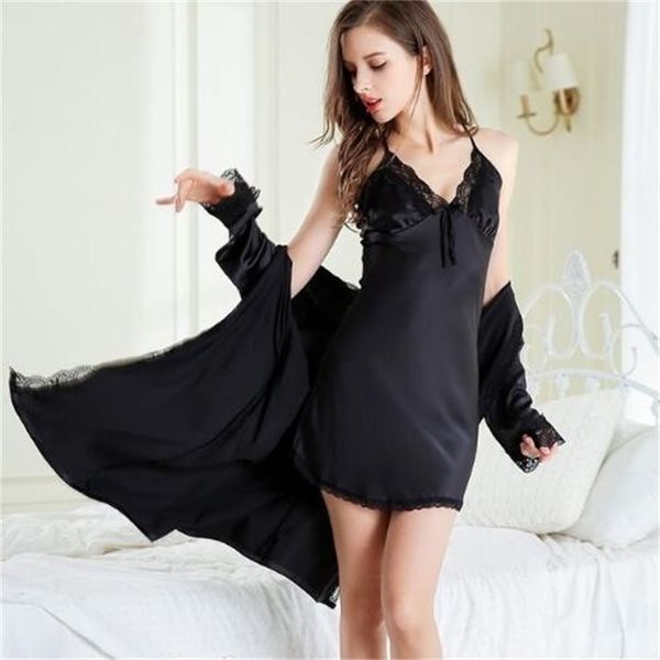 new lace stitch long nightgown robe set women elegant silk bathrobe pajamas long sleeve ladies cute lingerie nightwear 210203, Black;red
new lace stitch long nightgown robe set women elegant silk bathrobe pajamas long sleeve ladies cute lingerie nightwear 210203, Black;red