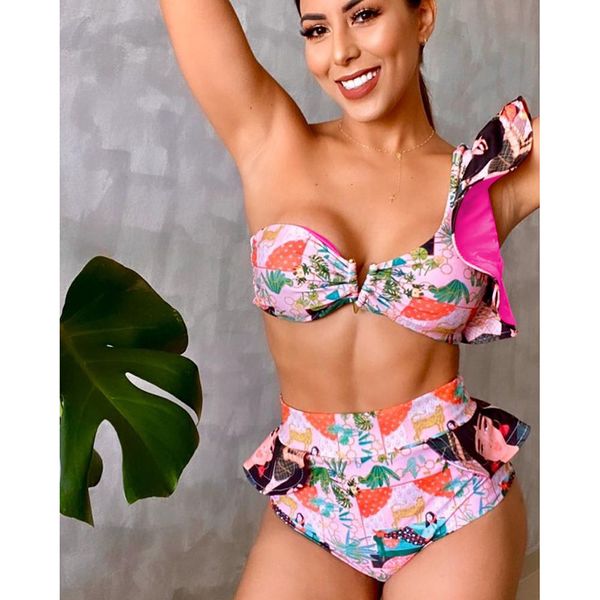 swimsuit for women 2021 new larger beach bath bikini set female one shoulder high waist swimwear print polyester rash guard hiws, Blue
swimsuit for women 2021 new larger beach bath bikini set female one shoulder high waist swimwear print polyester rash guard hiws, Blue