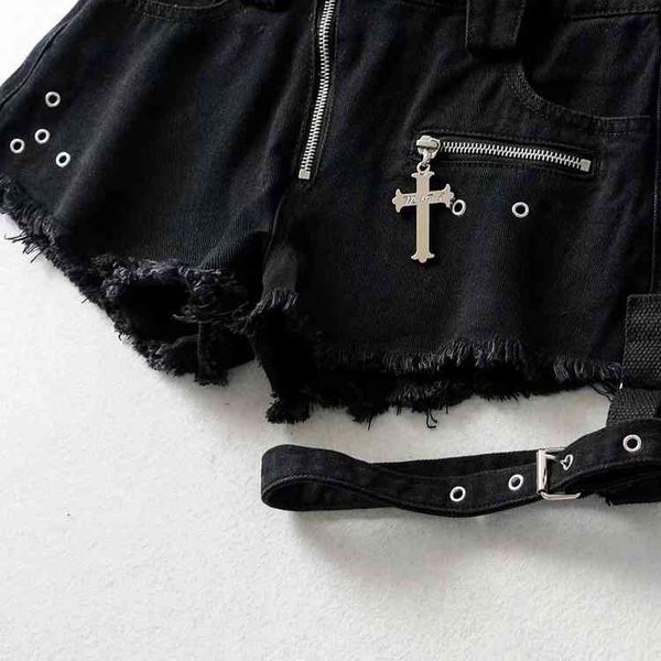 crosin wind dark wind cross zipper personality punk leggings with black denim shorts pants brand unzb, White;black
crosin wind dark wind cross zipper personality punk leggings with black denim shorts pants brand unzb, White;black