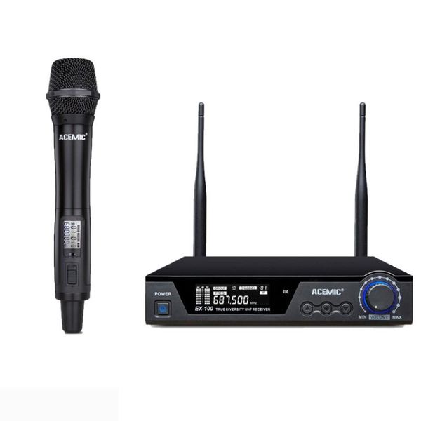 acemic ex-100 true diversity uhf wireless microphone handheld/bodypack/plug-on microphone for stage performance
acemic ex-100 true diversity uhf wireless microphone handheld/bodypack/plug-on microphone for stage performance