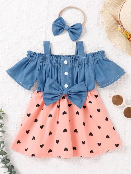 baby heart print colorblock bow front cold shoulder dress & headband she, Red;yellow
baby heart print colorblock bow front cold shoulder dress & headband she, Red;yellow