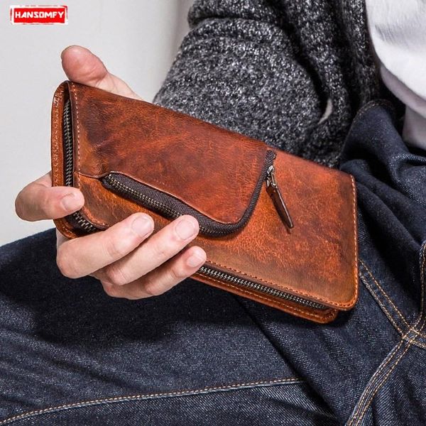 men's long wallet genuine leather zipper multi-function wallet men's retro personality hand bag mobile tide clutch bags, Red;black
men's long wallet genuine leather zipper multi-function wallet men's retro personality hand bag mobile tide clutch bags, Red;black