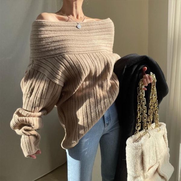 women's sweaters autumn winter off shoulder knitted sweater long sleeve loose solid color korean style female knitwear casual knitting, White;black
women's sweaters autumn winter off shoulder knitted sweater long sleeve loose solid color korean style female knitwear casual knitting, White;black