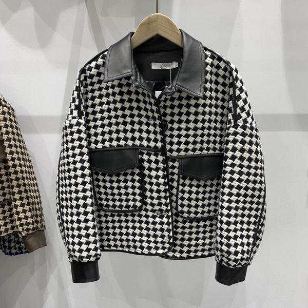 women's jackets 2021 autumn tweed jacket women loose splicing pu leather pocket small vintage fashion outwear female celebrity harajuku, Black;brown
women's jackets 2021 autumn tweed jacket women loose splicing pu leather pocket small vintage fashion outwear female celebrity harajuku, Black;brown