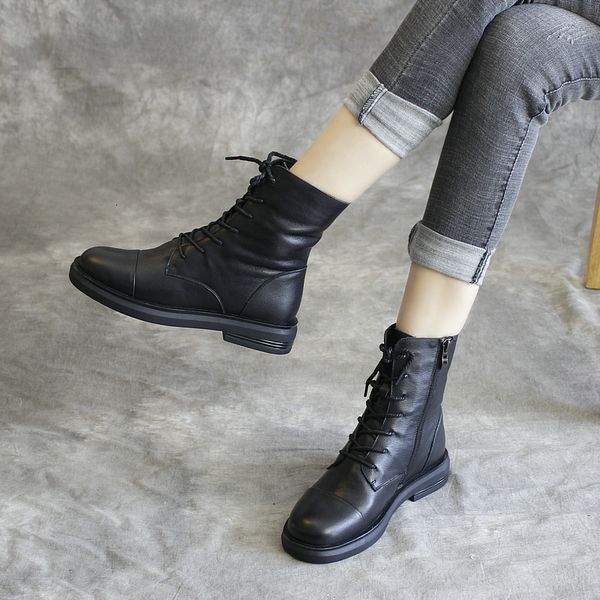 swonco ankel genuine upper autumn martin boots for female shoe shoes women buu5, Black