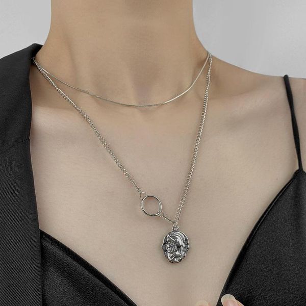 pendant necklaces vsnow street style double layer head portrait necklace for women hiphop asymmetry metal chain holiday jewelry, Silver
pendant necklaces vsnow street style double layer head portrait necklace for women hiphop asymmetry metal chain holiday jewelry, Silver