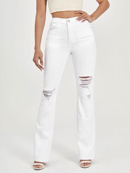 slant pocket ripped bootcut jeans h4me#, Blue 
slant pocket ripped bootcut jeans h4me#, Blue