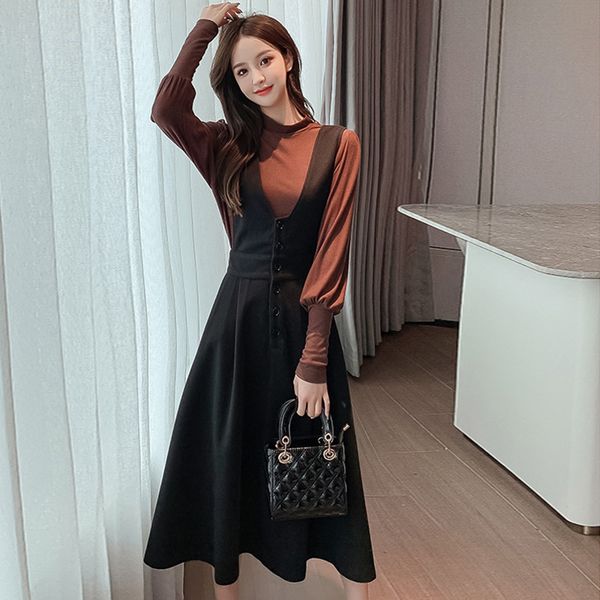 new arrival fashion sets women temperament ladies simple stand collar knitted and strap midi dress two piece set z0mu, Black
new arrival fashion sets women temperament ladies simple stand collar knitted and strap midi dress two piece set z0mu, Black