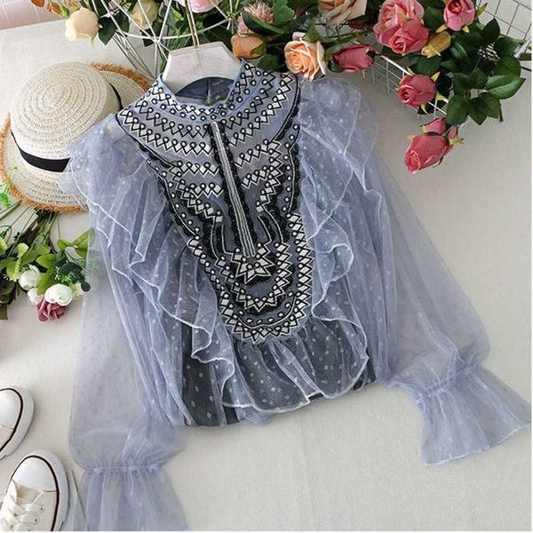 chic lace patchwork ruffles blouse perspective single breasted blusas o neck puff long sleeve shirt party fall 48158 210601, White
chic lace patchwork ruffles blouse perspective single breasted blusas o neck puff long sleeve shirt party fall 48158 210601, White