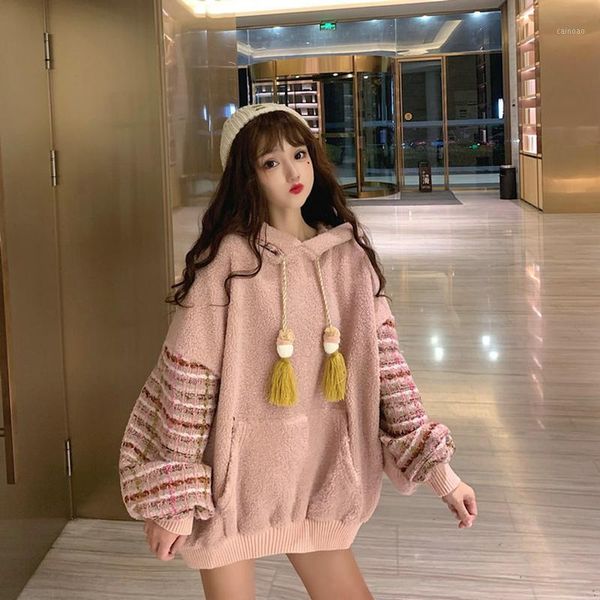 women's sweaters pink fleece 2021 winter korean splicing thick solid soft loose jumpers for women cute casual long sleeve pullover, White;black
women's sweaters pink fleece 2021 winter korean splicing thick solid soft loose jumpers for women cute casual long sleeve pullover, White;black