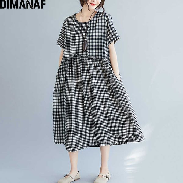 plus size women dress vintage plaid spliced summer sundress big female lady vestidos loose casual cotton 210531, Black;gray
plus size women dress vintage plaid spliced summer sundress big female lady vestidos loose casual cotton 210531, Black;gray