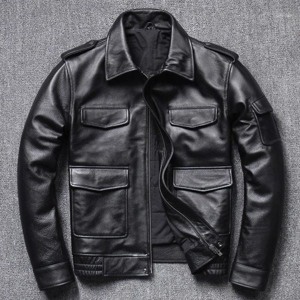 men's leather & faux 2021 men winter fashion real flight pilot jacket male streetwear genuine cow coat pockets short outwear w594, Black
men's leather & faux 2021 men winter fashion real flight pilot jacket male streetwear genuine cow coat pockets short outwear w594, Black
