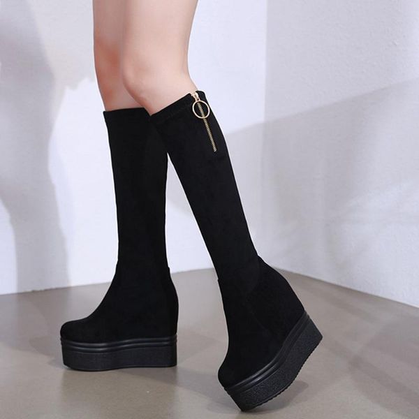 boots female flock rubber sole height increasing slip-on super high heel knee-high platform winter women, Black
boots female flock rubber sole height increasing slip-on super high heel knee-high platform winter women, Black