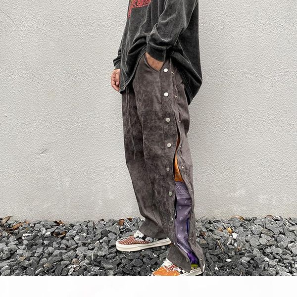 high street side button print suede baggy pants mens drawstring straight loose casual pants hip hop oversize trousers, Black 
high street side button print suede baggy pants mens drawstring straight loose casual pants hip hop oversize trousers, Black