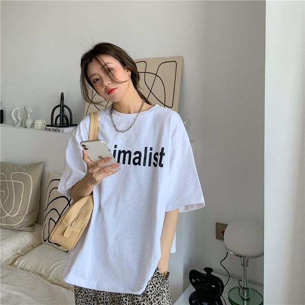 women's t-shirt korean style women letters print short sleeve o neck t shirts loose shirt, White
women's t-shirt korean style women letters print short sleeve o neck t shirts loose shirt, White