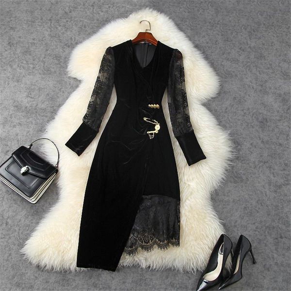casual dresses elegant lady vestidos 2021 fashion runway designers long sleeve lace patchwork party black velvet dress women autumn, Black;gray
casual dresses elegant lady vestidos 2021 fashion runway designers long sleeve lace patchwork party black velvet dress women autumn, Black;gray
