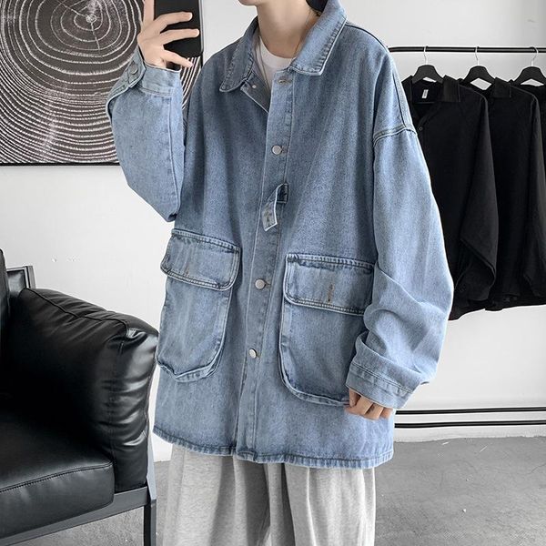 men's casual shirts denim jacket autumn loose trend korean work coat 2021 ruffian handsome versatile top, White;black
men's casual shirts denim jacket autumn loose trend korean work coat 2021 ruffian handsome versatile top, White;black