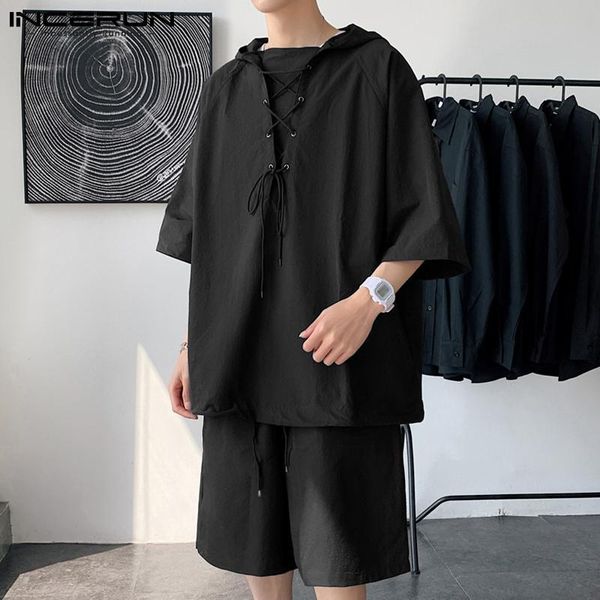 men's tracksuits incerun men casual sets 2021 solid color hooded half sleeve lace up t shirts drawstring shorts loose korean streetwear, Gray
men's tracksuits incerun men casual sets 2021 solid color hooded half sleeve lace up t shirts drawstring shorts loose korean streetwear, Gray