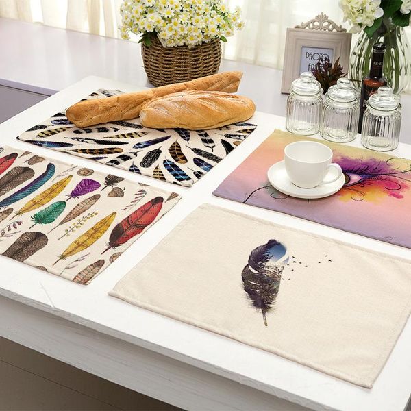 table runner 1pcs creative feathers pattern placemat cotton linen western pad insulation dining mat bowls coasters kitchen accessories
table runner 1pcs creative feathers pattern placemat cotton linen western pad insulation dining mat bowls coasters kitchen accessories