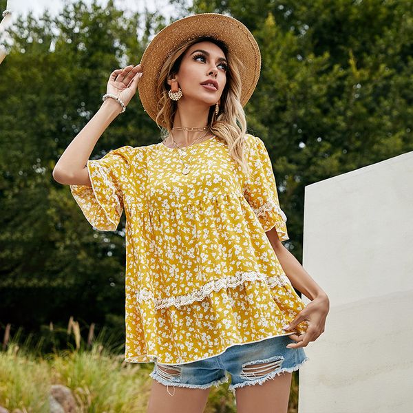 2021 spring new european and american womens clothing round collar in yellow loose casual loose five-quarter sleeve floral t-shirt womens to, White
2021 spring new european and american womens clothing round collar in yellow loose casual loose five-quarter sleeve floral t-shirt womens to, White