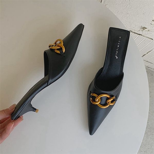 brand designer women slippers thin low heel slip on mules fashion metal chain slides pointed toe summer casual shoes 210628, Black
brand designer women slippers thin low heel slip on mules fashion metal chain slides pointed toe summer casual shoes 210628, Black