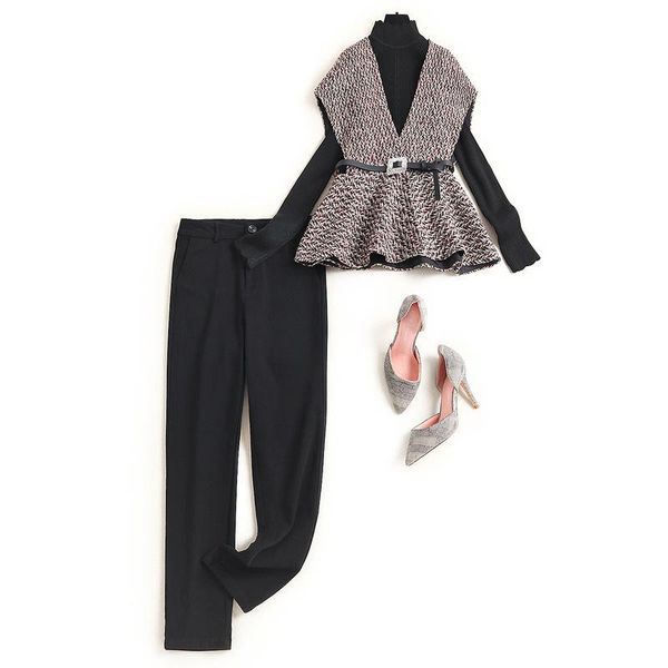 women's two piece pants 2021 autumn winter women knitted pullover tweed vest and suit elegant office lady black work wear three set out, White
women's two piece pants 2021 autumn winter women knitted pullover tweed vest and suit elegant office lady black work wear three set out, White