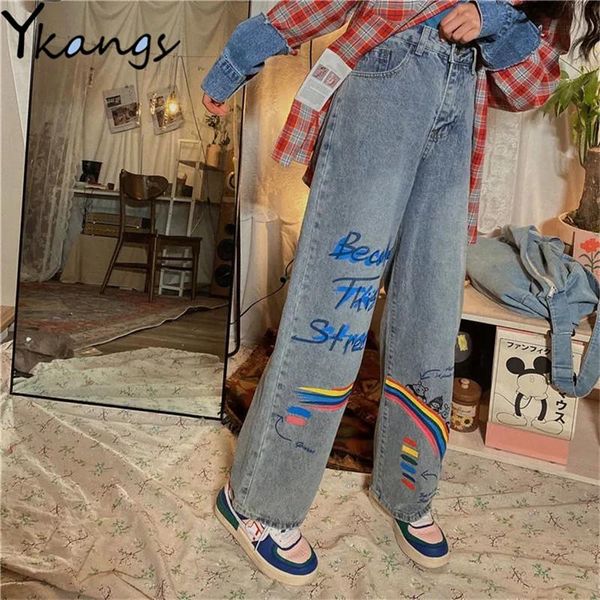 women's jeans cartoon rainbow graffiti printing harajuku ladies casual wide-leg pants women student korean loose denim trousers, Blue
women's jeans cartoon rainbow graffiti printing harajuku ladies casual wide-leg pants women student korean loose denim trousers, Blue