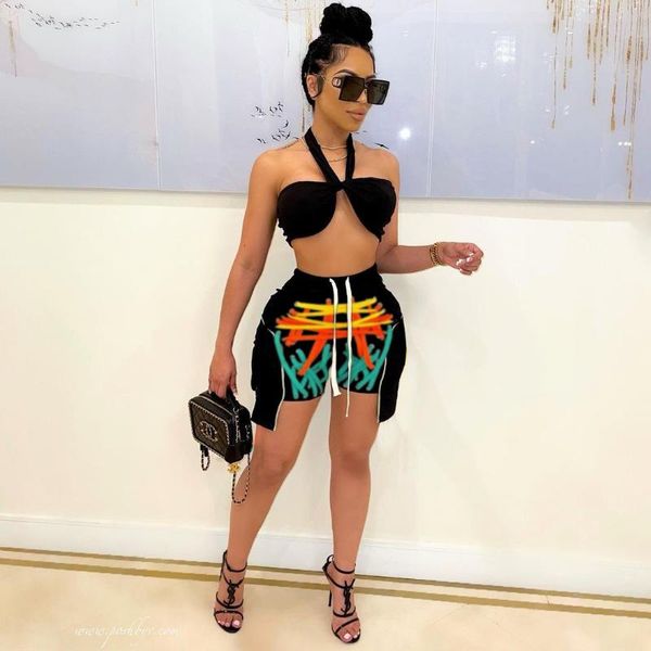 women's tracksuits 2021 summer ladies casual fashion street sleeveless chest wrap neck hanging print color two piece sets, Gray
women's tracksuits 2021 summer ladies casual fashion street sleeveless chest wrap neck hanging print color two piece sets, Gray