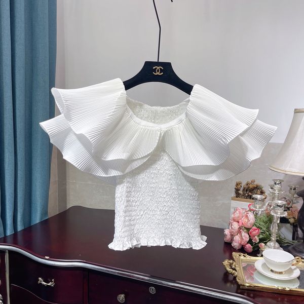 2021 summer korean style double ruffled off-shoulder blouse fashion chiffon blusas for women elegant slim-fit corset shirt, White
2021 summer korean style double ruffled off-shoulder blouse fashion chiffon blusas for women elegant slim-fit corset shirt, White