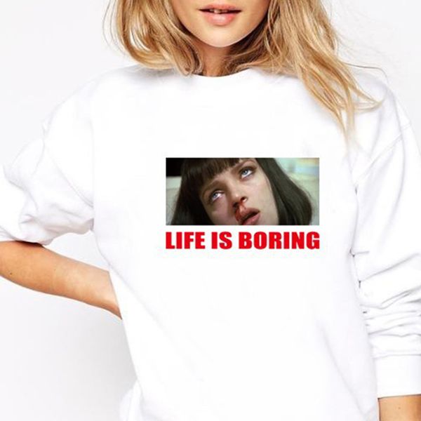 2021 new spoof pulp fiction life is boring letters print harajuku sweatshirt women crew neck long sleeve hoodie streetwear clothes c355 65r7, Black
2021 new spoof pulp fiction life is boring letters print harajuku sweatshirt women crew neck long sleeve hoodie streetwear clothes c355 65r7, Black