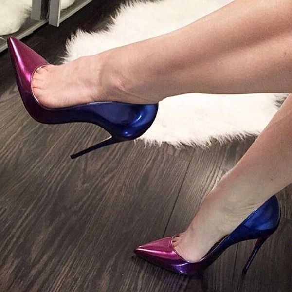 dress shoes stylish gradient color stiletto heels pumps purple blue patent leather pointed toe patchwork shallow, Black
dress shoes stylish gradient color stiletto heels pumps purple blue patent leather pointed toe patchwork shallow, Black