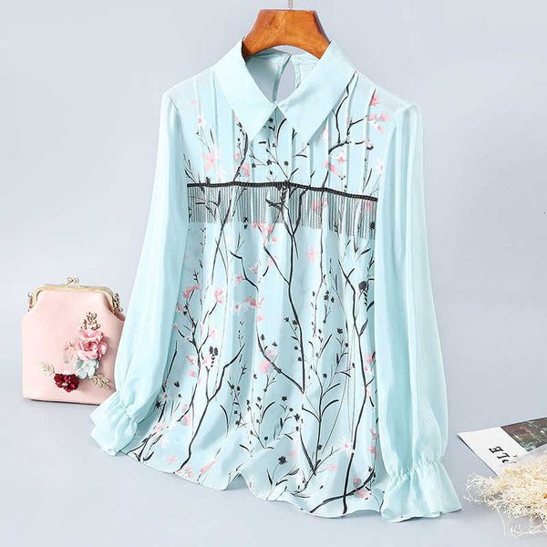 women's blouses & shirts silk shirt printed female lapel and tassel pullovers spring fashion fz1k, White
women's blouses & shirts silk shirt printed female lapel and tassel pullovers spring fashion fz1k, White