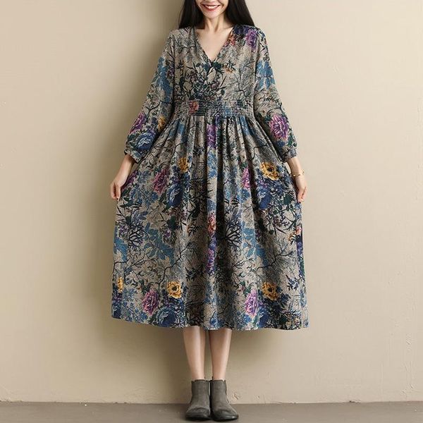casual dresses 2021 women spring and autumn vintage print long sleeve dress cotton linen floral plus size, Black;gray
casual dresses 2021 women spring and autumn vintage print long sleeve dress cotton linen floral plus size, Black;gray
