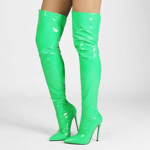 boots custom made big size 47 solid florescent mirror leather women over knee high stiletto heel back zipper, Black
boots custom made big size 47 solid florescent mirror leather women over knee high stiletto heel back zipper, Black