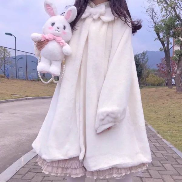 women's fur & faux 2021 winter japanese lolita coat womenkawaii furry cute padded warm fake soft sister plush shawl over, Black
women's fur & faux 2021 winter japanese lolita coat womenkawaii furry cute padded warm fake soft sister plush shawl over, Black