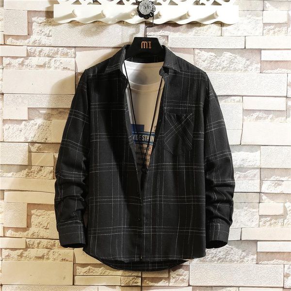 men's casual shirts brand 2021 spring autumn long sleeves flannel collar korea style shirt for plaid harajuku clothing, White;black
men's casual shirts brand 2021 spring autumn long sleeves flannel collar korea style shirt for plaid harajuku clothing, White;black