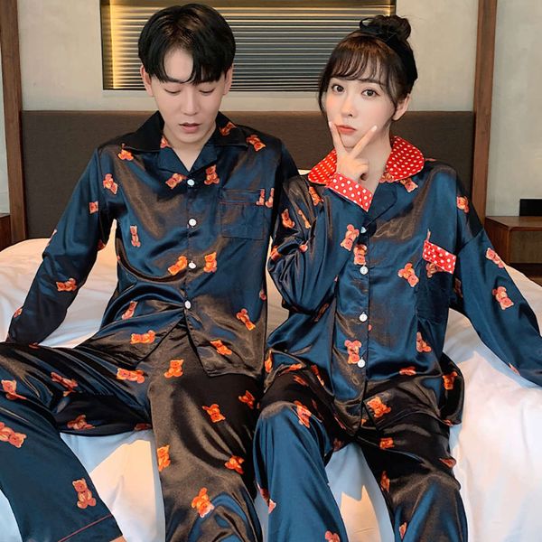 lovers spring and summer long sleeve thin ladies personality bear cartoon pajamas ice silk men's home wear, Black;brown
lovers spring and summer long sleeve thin ladies personality bear cartoon pajamas ice silk men's home wear, Black;brown