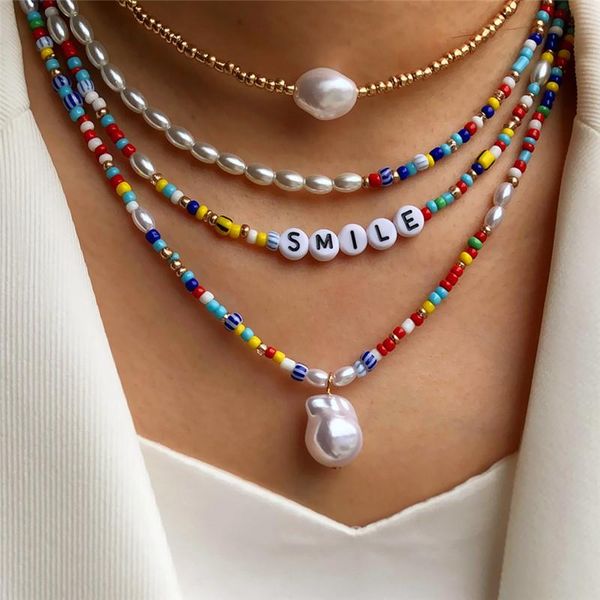 chokers european and american style special-shaped pearl letter clavicle chain multi-layer superimposed color millet bead necklace, Golden;silver
chokers european and american style special-shaped pearl letter clavicle chain multi-layer superimposed color millet bead necklace, Golden;silver