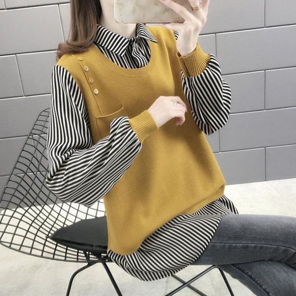 women's sweaters 2021 women autumn winter fake two pieces casual knitted pullover korean striped patchwork all-match long sleeve, White;black
women's sweaters 2021 women autumn winter fake two pieces casual knitted pullover korean striped patchwork all-match long sleeve, White;black