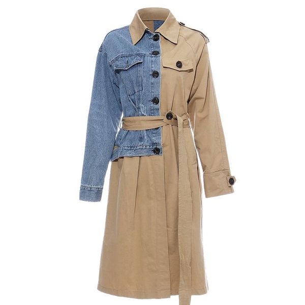 women's trench coats women casual coat asymmetrical patchwork denim lapel collar long sleeve loose female windbreaker autumn, Tan;black
women's trench coats women casual coat asymmetrical patchwork denim lapel collar long sleeve loose female windbreaker autumn, Tan;black